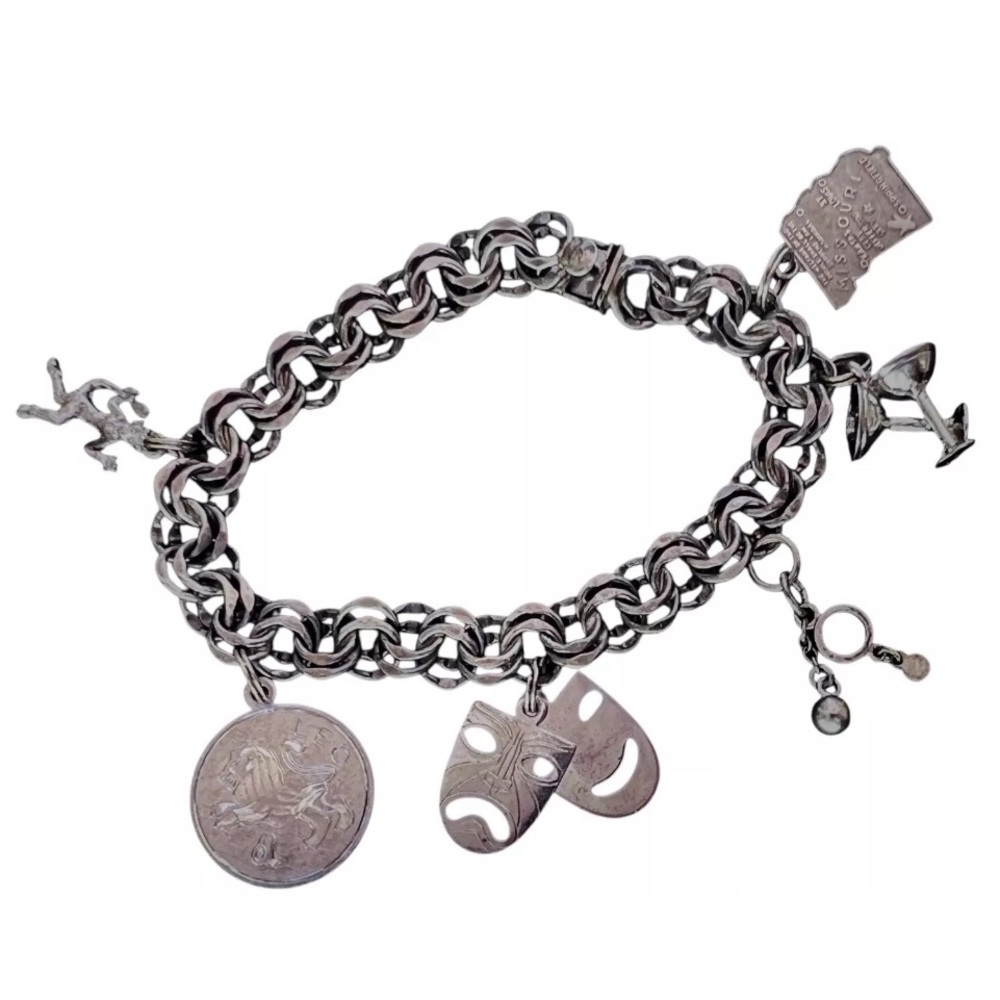Vintage Lang Sterling Silver Charm Bracelet 7.5” 6 Charms Leo Missouri Monkey